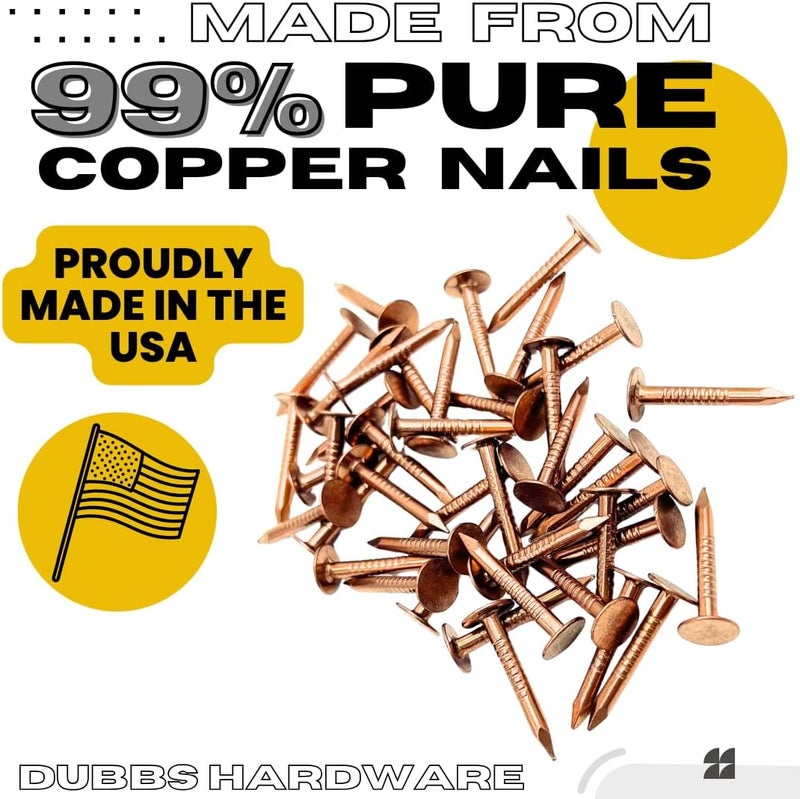 Dubbs Hardware 1 Inch Copper Nails Roofing Finish 100 Nails - Solid Pure Copper Slate Spikes Flashing Furniture Boat - Package Includes 100 pieces of The Highest Quality Nails by - Image 2